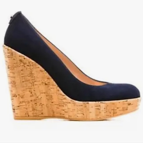 NIB Stuart Weitzman Corkswoon Blue Suede Platform Wedges Size 7 - Picture 13 of 14